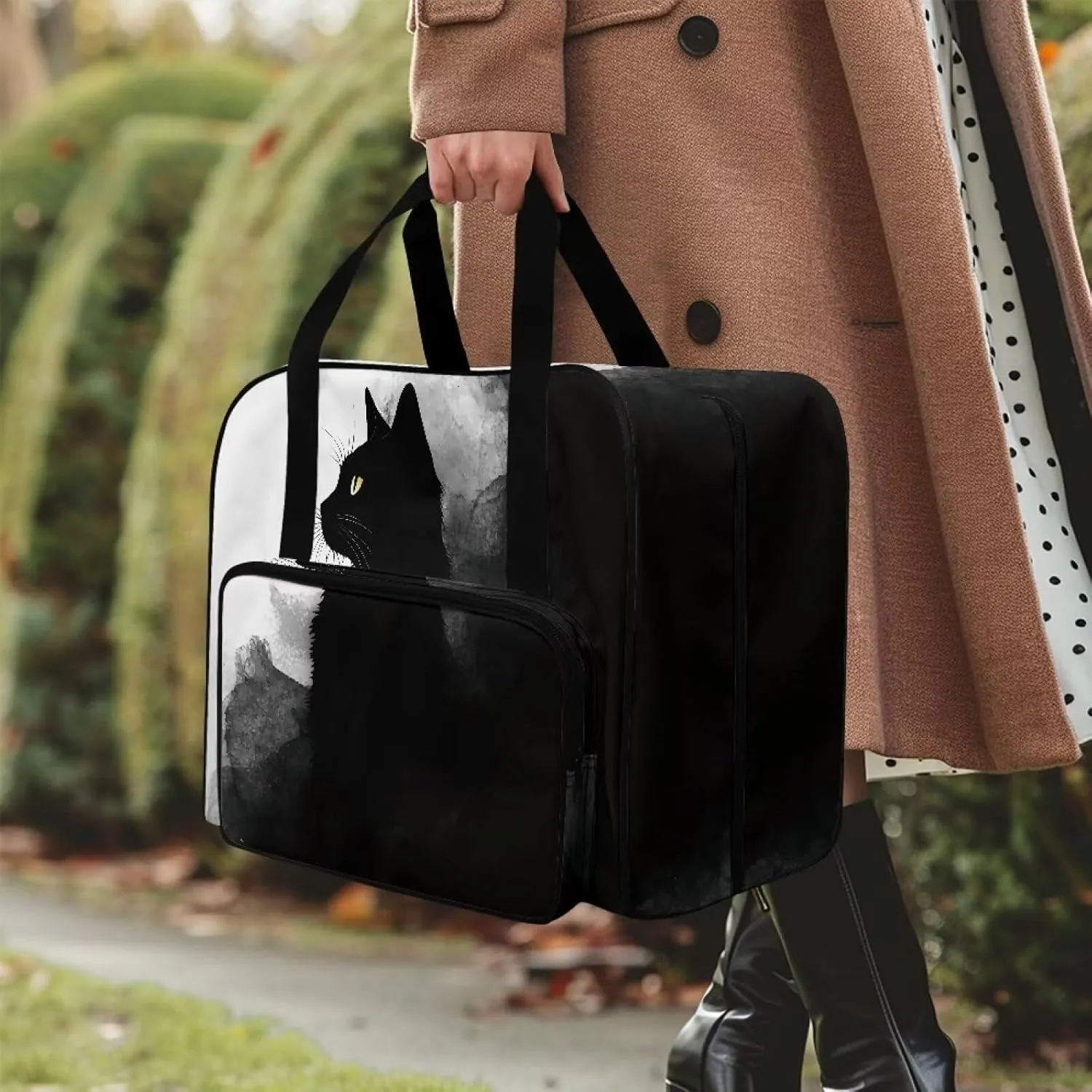 Sewing Machine Carrying Case with Storage Pocket, Black Cat Universal Tote Bag with Bottom Pad Compatible with Most Standard Singer, Brother