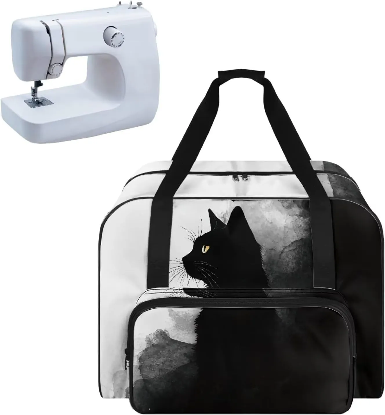 Sewing Machine Carrying Case with Storage Pocket, Black Cat Universal Tote Bag with Bottom Pad Compatible with Most Standard Singer, Brother