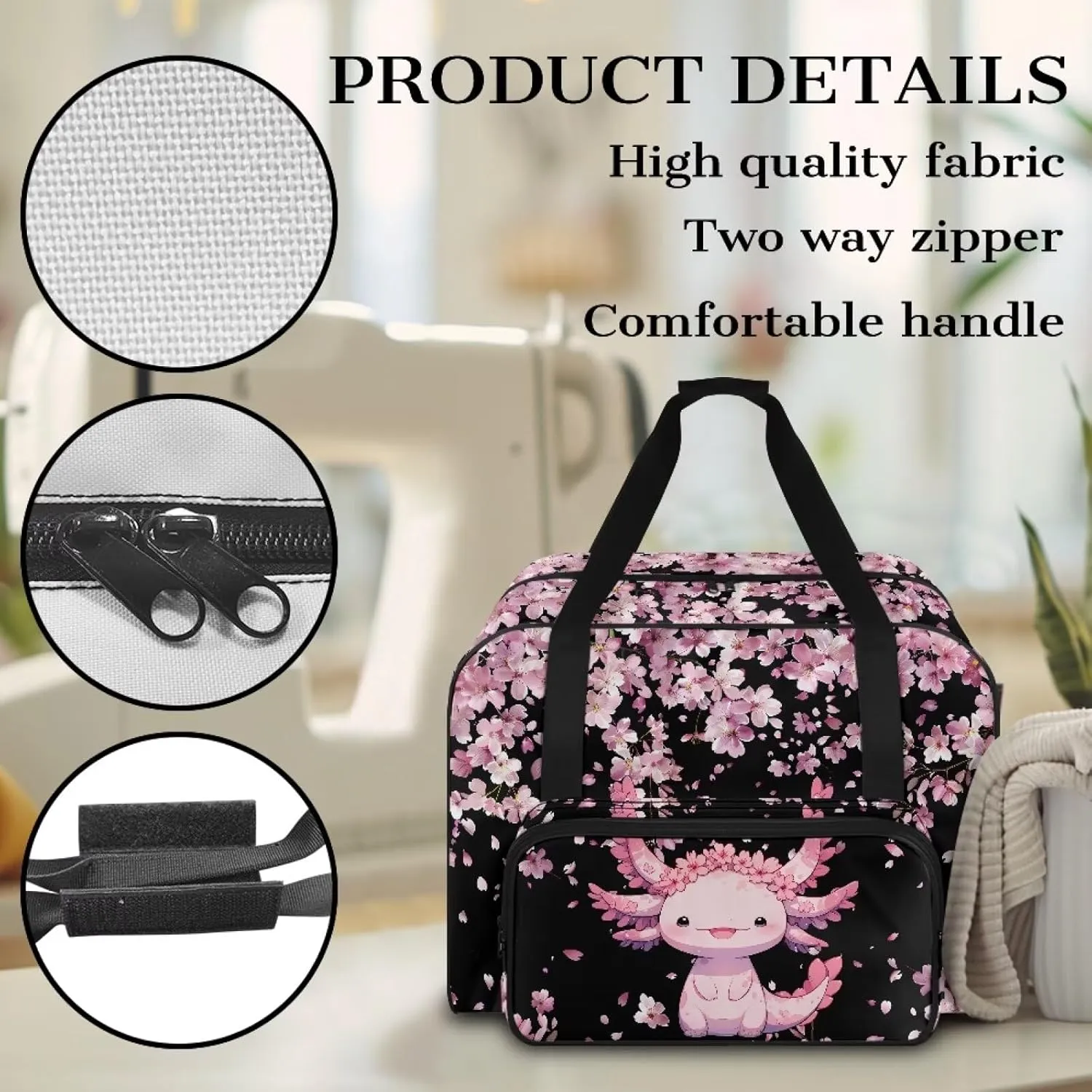 Sewing Machine Handbag Tote Bag for Sewing Machine Portable Sewing Case Storage Organization Carrying Bag for Accessories Carrying Travel Storage Carrier, Cherry Blossom Axolotl