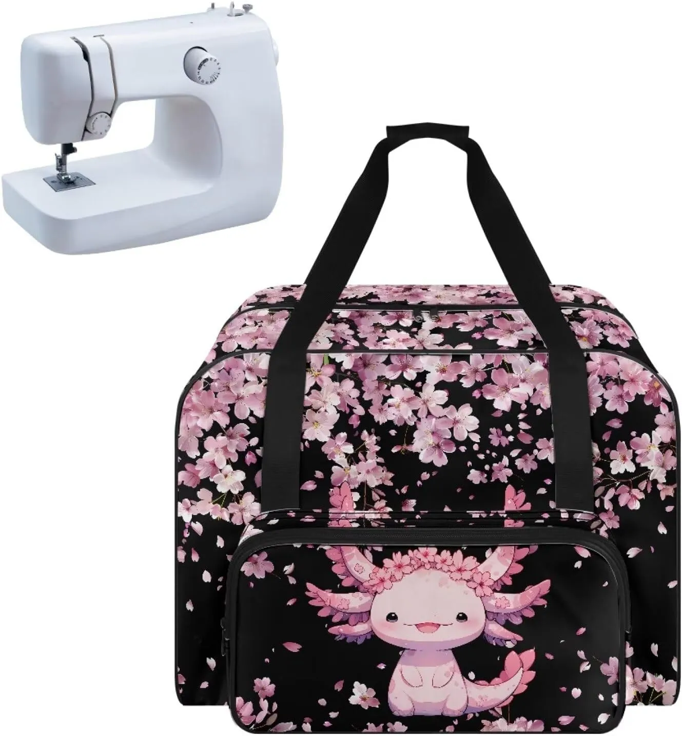 Sewing Machine Handbag Tote Bag for Sewing Machine Portable Sewing Case Storage Organization Carrying Bag for Accessories Carrying Travel Storage Carrier, Cherry Blossom Axolotl