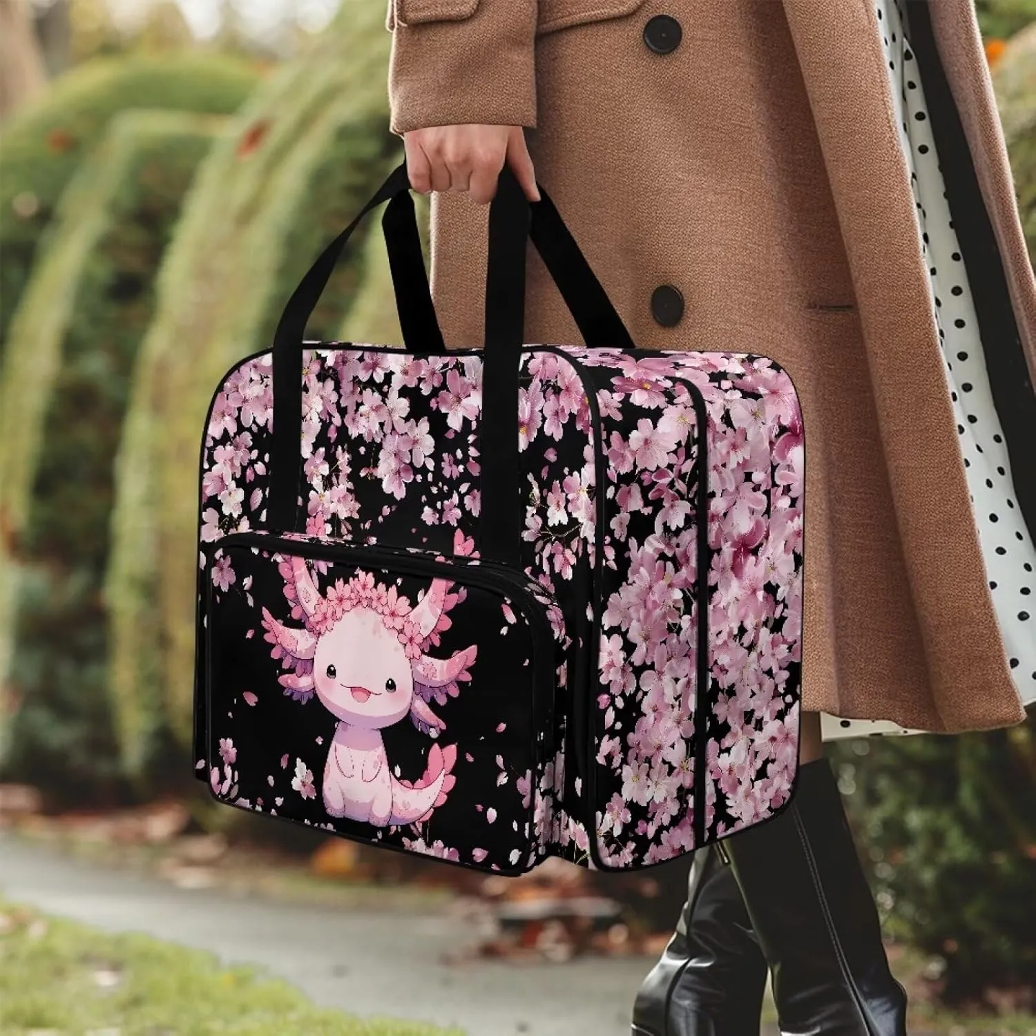 Sewing Machine Handbag Tote Bag for Sewing Machine Portable Sewing Case Storage Organization Carrying Bag for Accessories Carrying Travel Storage Carrier, Cherry Blossom Axolotl