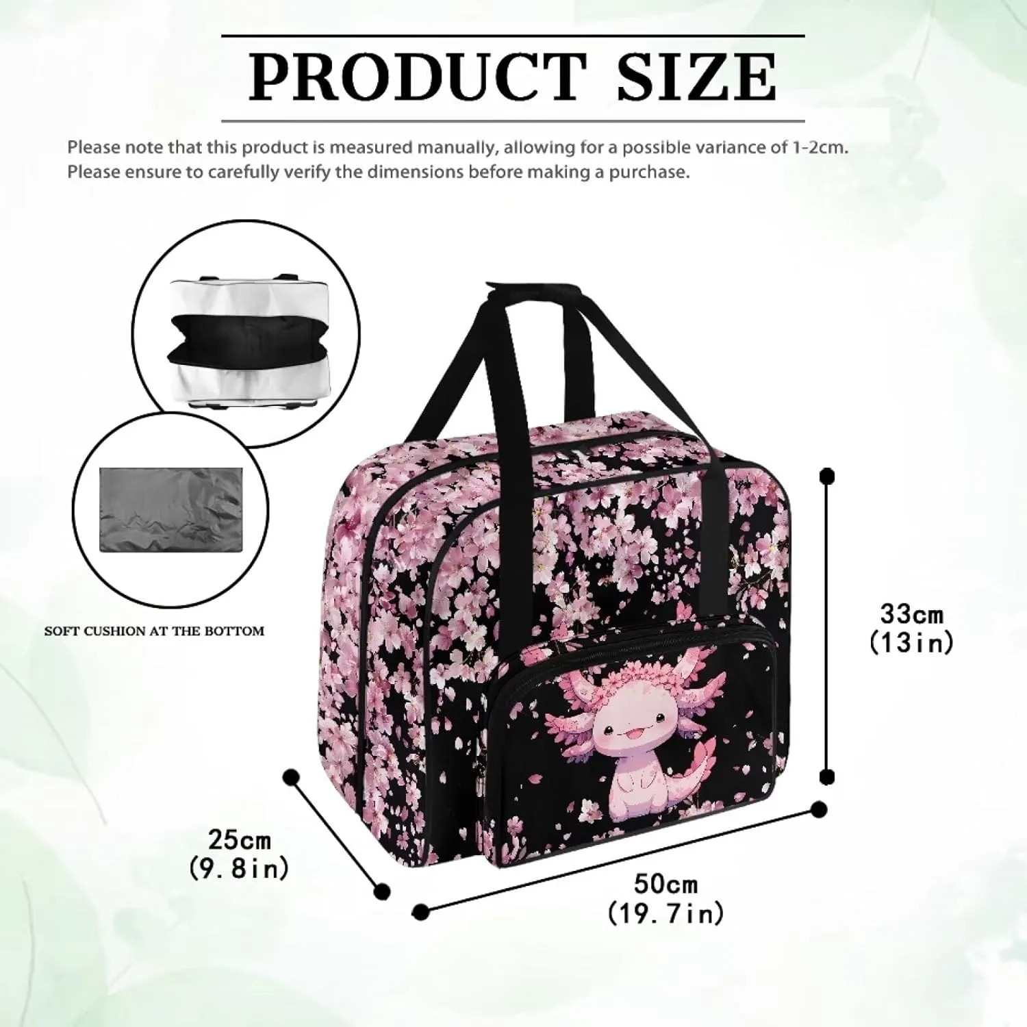 Sewing Machine Handbag Tote Bag for Sewing Machine Portable Sewing Case Storage Organization Carrying Bag for Accessories Carrying Travel Storage Carrier, Cherry Blossom Axolotl
