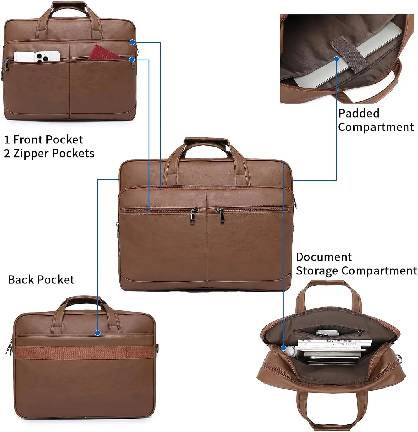 seyfocnia Men’s Leather Messenger Bag, 15.6 Inch 17.3 Inch Laptop Briefcase Satchel Computer Shoulder Bag Business Handbag