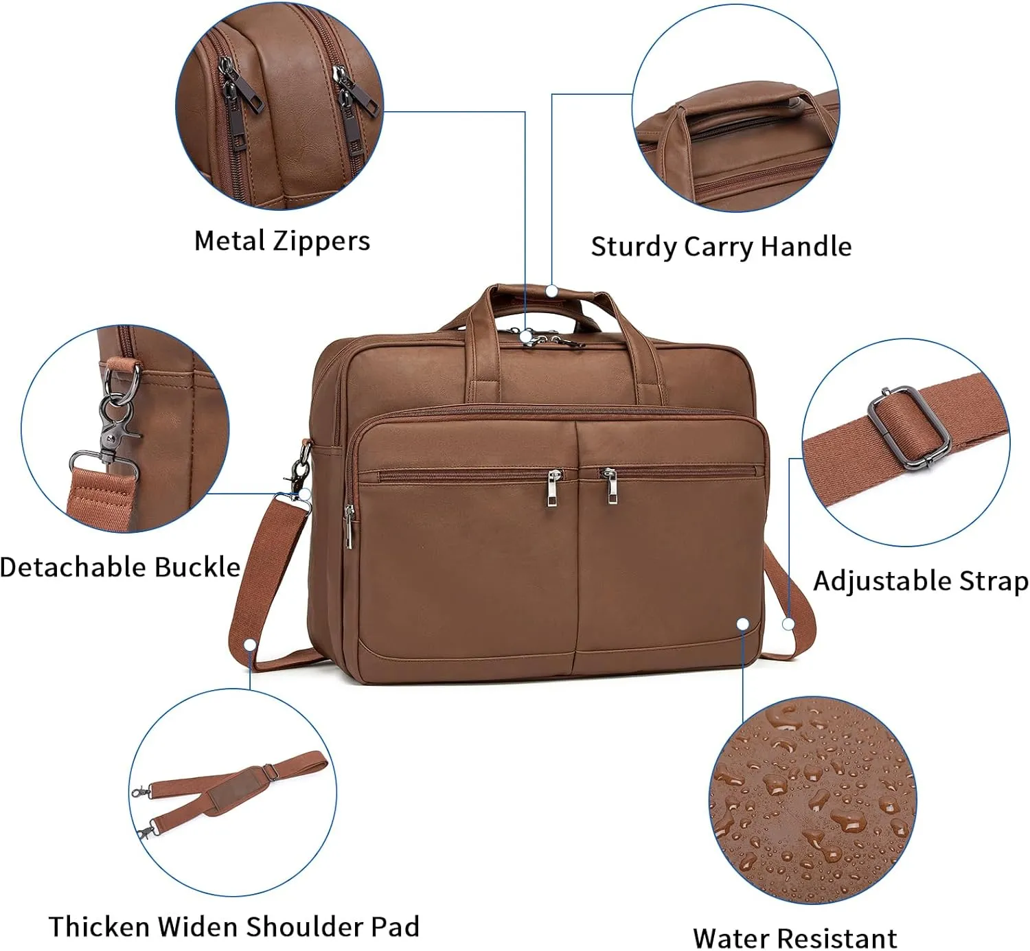 seyfocnia Men’s Leather Messenger Bag, 15.6 Inch 17.3 Inch Laptop Briefcase Satchel Computer Shoulder Bag Business Handbag