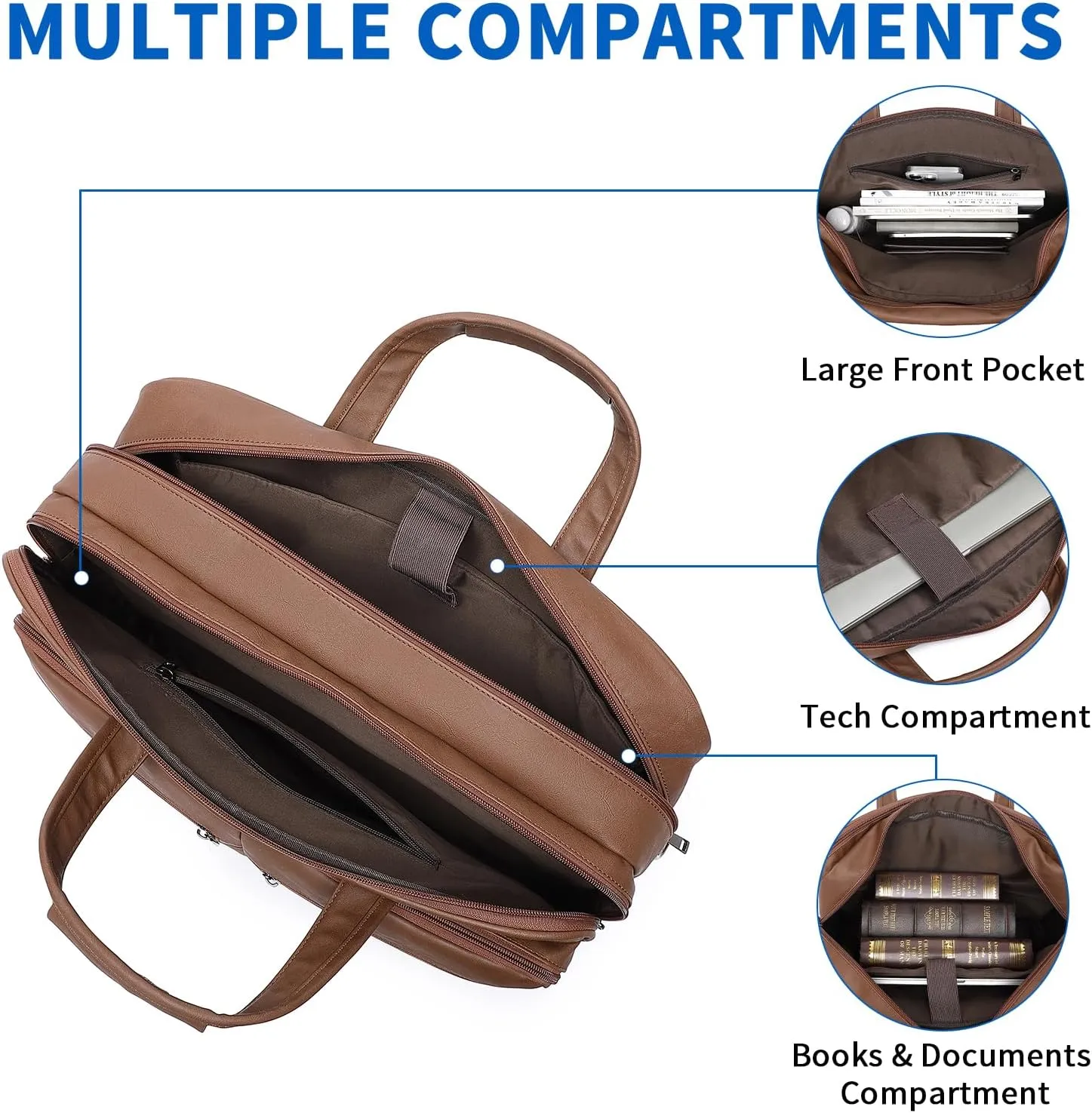 seyfocnia Men’s Leather Messenger Bag, 15.6 Inch 17.3 Inch Laptop Briefcase Satchel Computer Shoulder Bag Business Handbag