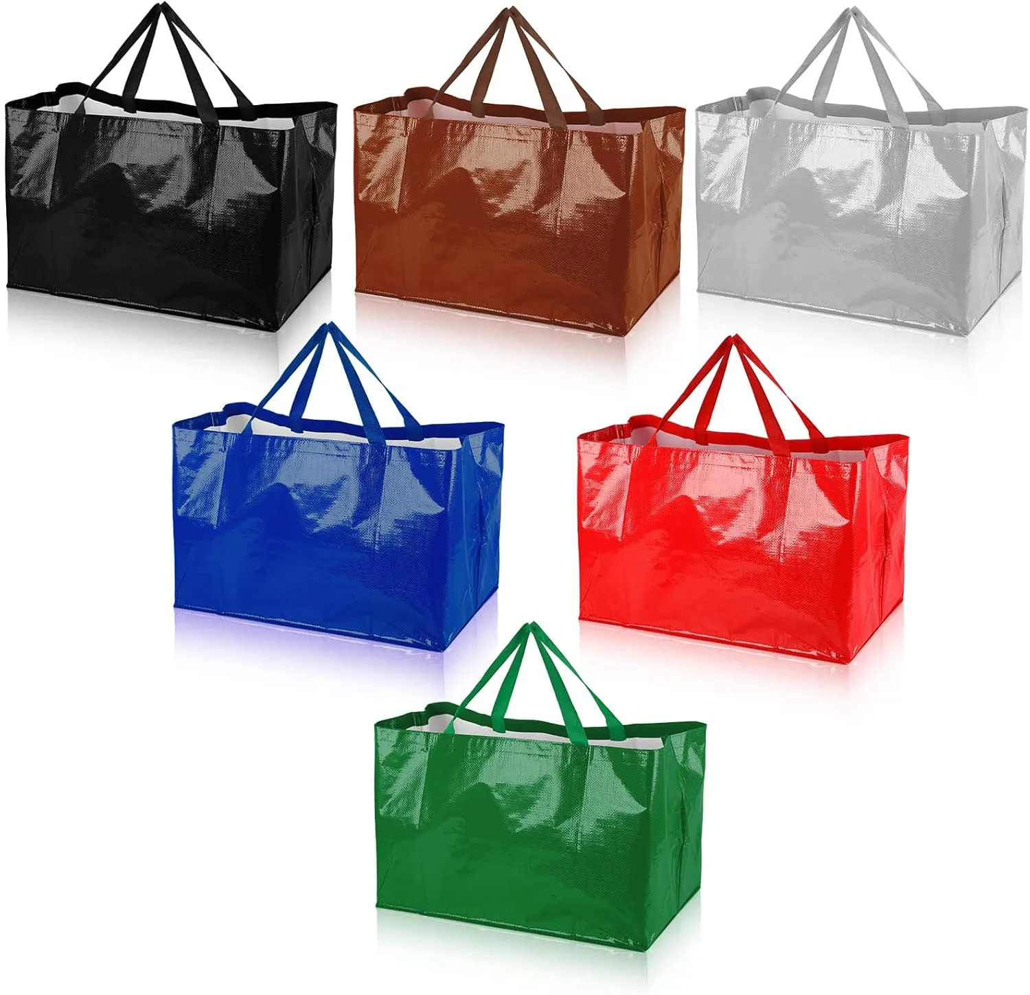 Shappy 6 Pieces Extra Large Reusable Shopping Grocery Bags with Handles Colorful Woven Plastic Waterproof Tote Bags