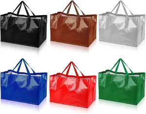 Shappy 6 Pieces Extra Large Reusable Shopping Grocery Bags with Handles Colorful Woven Plastic Waterproof Tote Bags