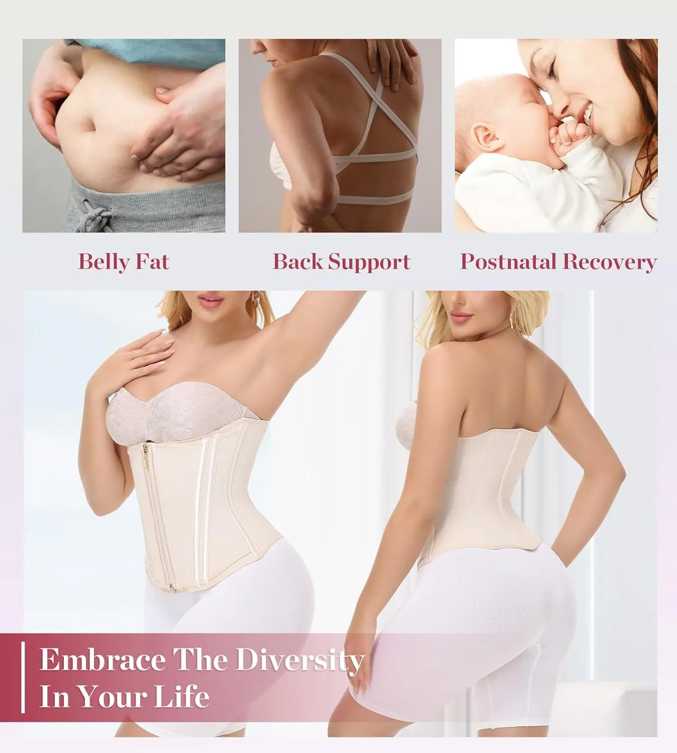SHAPSHE Waist Trainer for Women Tummy Control Waist Cincher Workout Corset Shapewear Body Shaper