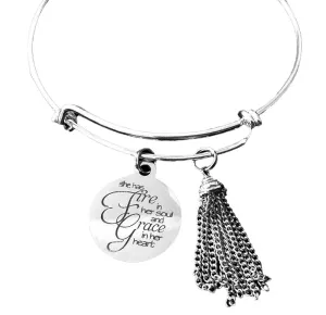 She Has Fire In Her Soul and Grace in Her Heart Tassel Women's Bracelet Expandable Charm Bracelet