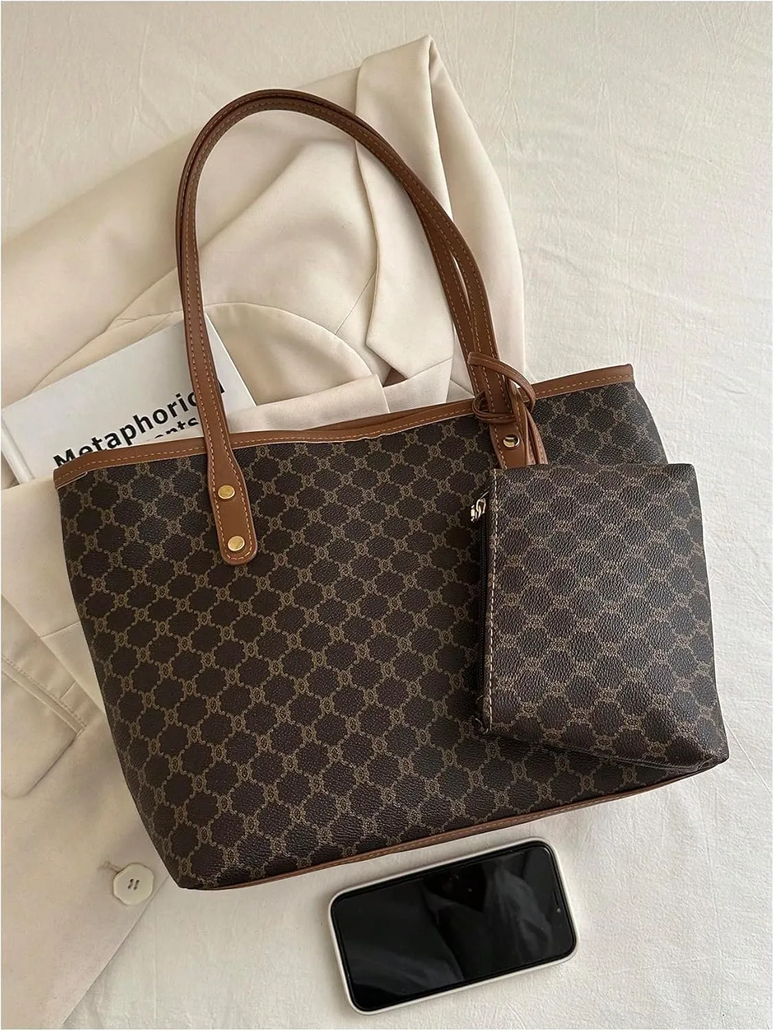 SHENHE Women's Vintage Tote Bag Large Capacity Travel Work Shoulder Bag Handbag with Mini Purse