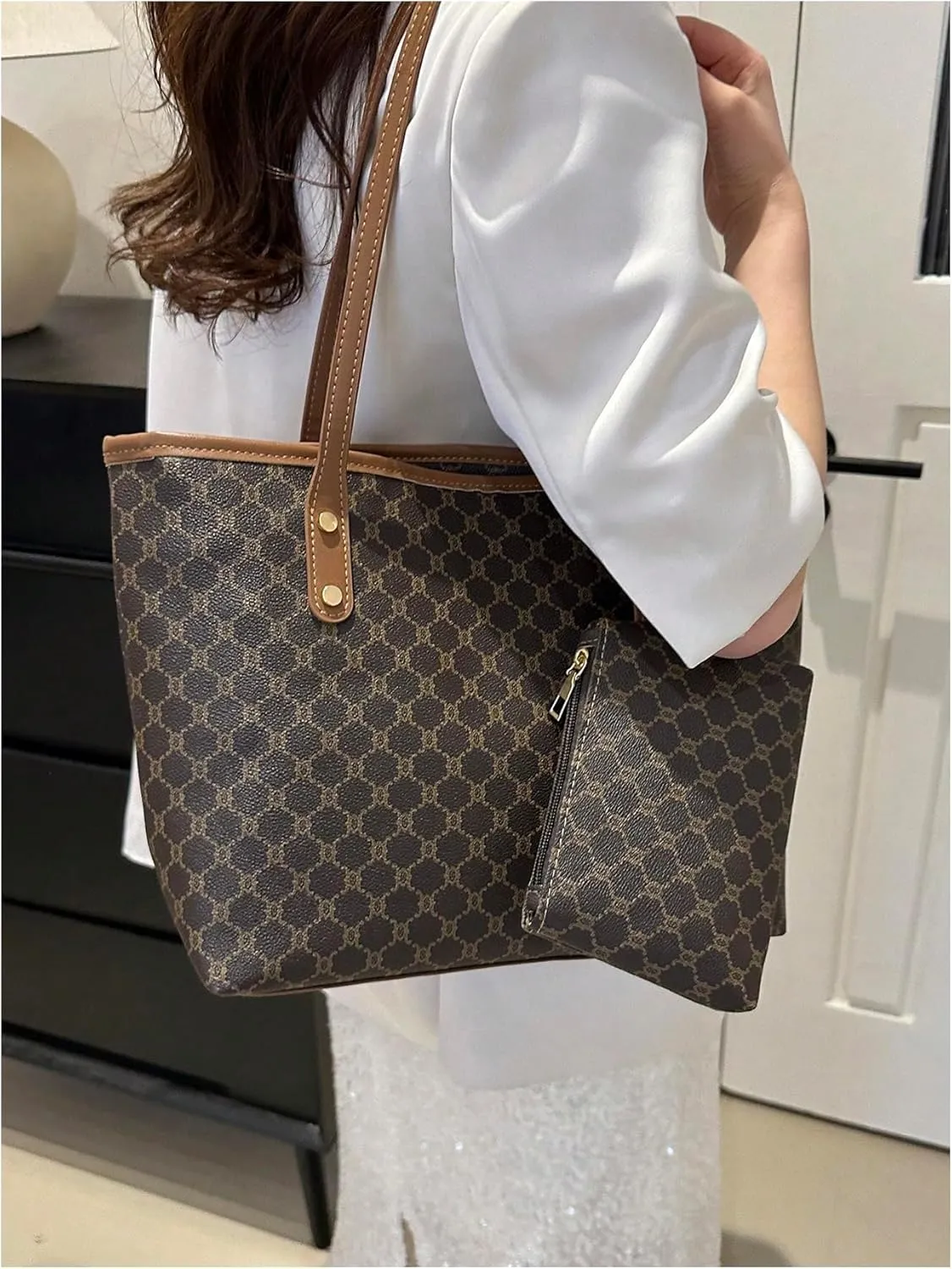 SHENHE Women's Vintage Tote Bag Large Capacity Travel Work Shoulder Bag Handbag with Mini Purse