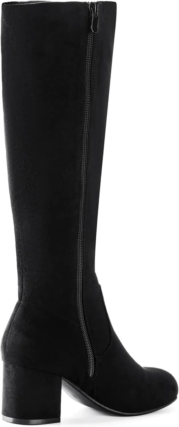 Shoe'N Tale Knee High Boots for Women Block Chunky Heel Boots with Side Zipper