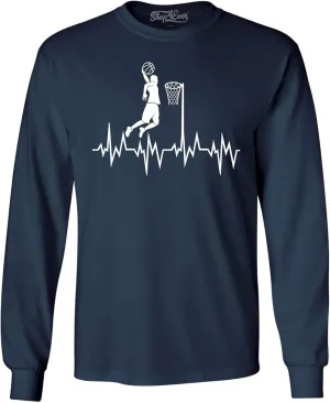 shop4ever® Basketball Player Slam Dunk Heartline Heartbeat Long Sleeve Shirt