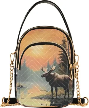 Shoulder Handbag Moose Forest Pool Print Crossbody Purse for Women Stylish Ladies Shoulder Bag Top Handle Satchel