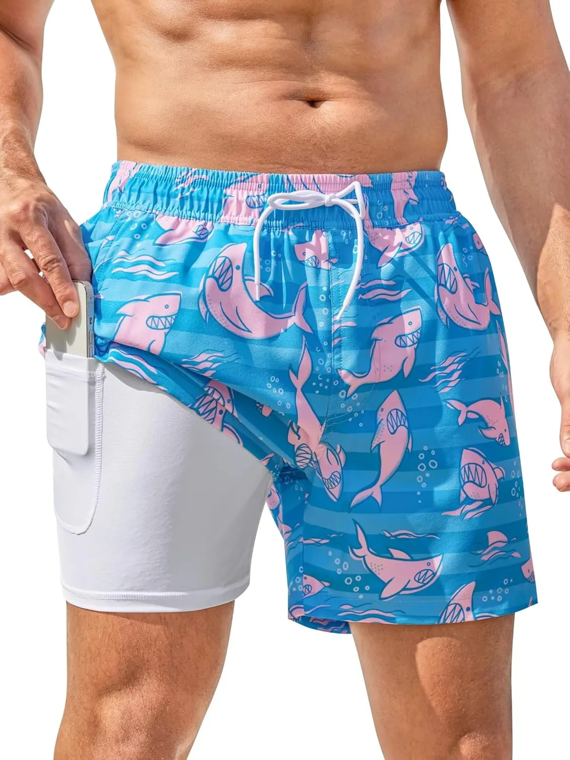 SILKWORLD Men's Swim Trunks Quick Dry Bathing Suits 6 Inch Swimming Shorts with Compression Liner and Zipper Pockets