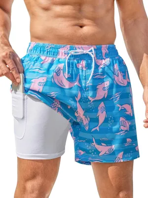 SILKWORLD Men's Swim Trunks Quick Dry Bathing Suits 6 Inch Swimming Shorts with Compression Liner and Zipper Pockets
