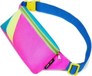 sissycos 80s Retro Neon Fanny Pack, 90s Accessories for Women Men Waist Packs, 2 Pockets Belt Waist Crossbody Bag, Adjustable And Lightweight
