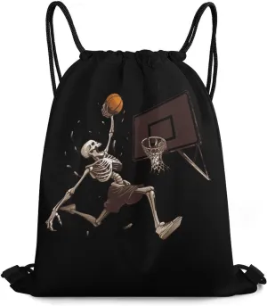 Skeleton Basketball Slam Dunk Drawstring Backpack Lightweight String Bag Sports Gym Bag Sackpack for Men Women