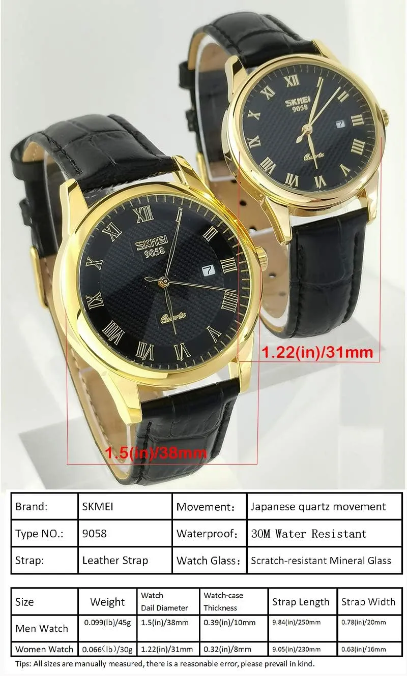 SKMEI Watch for Men Business Dress Classic Fashion Casual Black Leather Quartz Analog Waterproof Calendar Date Light Simple Wrist Watches Dad Fathers Gifts