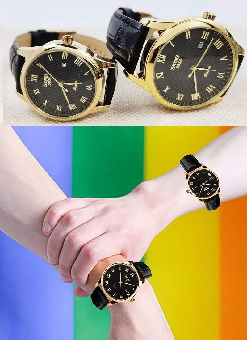 SKMEI Watch for Men Business Dress Classic Fashion Casual Black Leather Quartz Analog Waterproof Calendar Date Light Simple Wrist Watches Dad Fathers Gifts