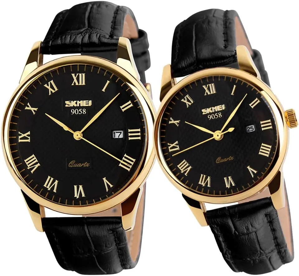 SKMEI Watch for Men Business Dress Classic Fashion Casual Black Leather Quartz Analog Waterproof Calendar Date Light Simple Wrist Watches Dad Fathers Gifts