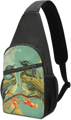 Sling Backpack for Women Men Crossbody Chest Bag Travel Bird Sitting on Tree Daypack Shoulder Bag for Hiking