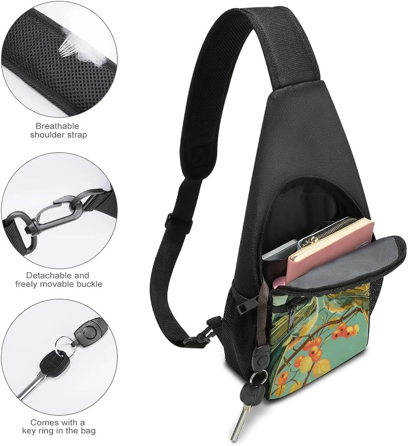 Sling Backpack for Women Men Crossbody Chest Bag Travel Bird Sitting on Tree Daypack Shoulder Bag for Hiking