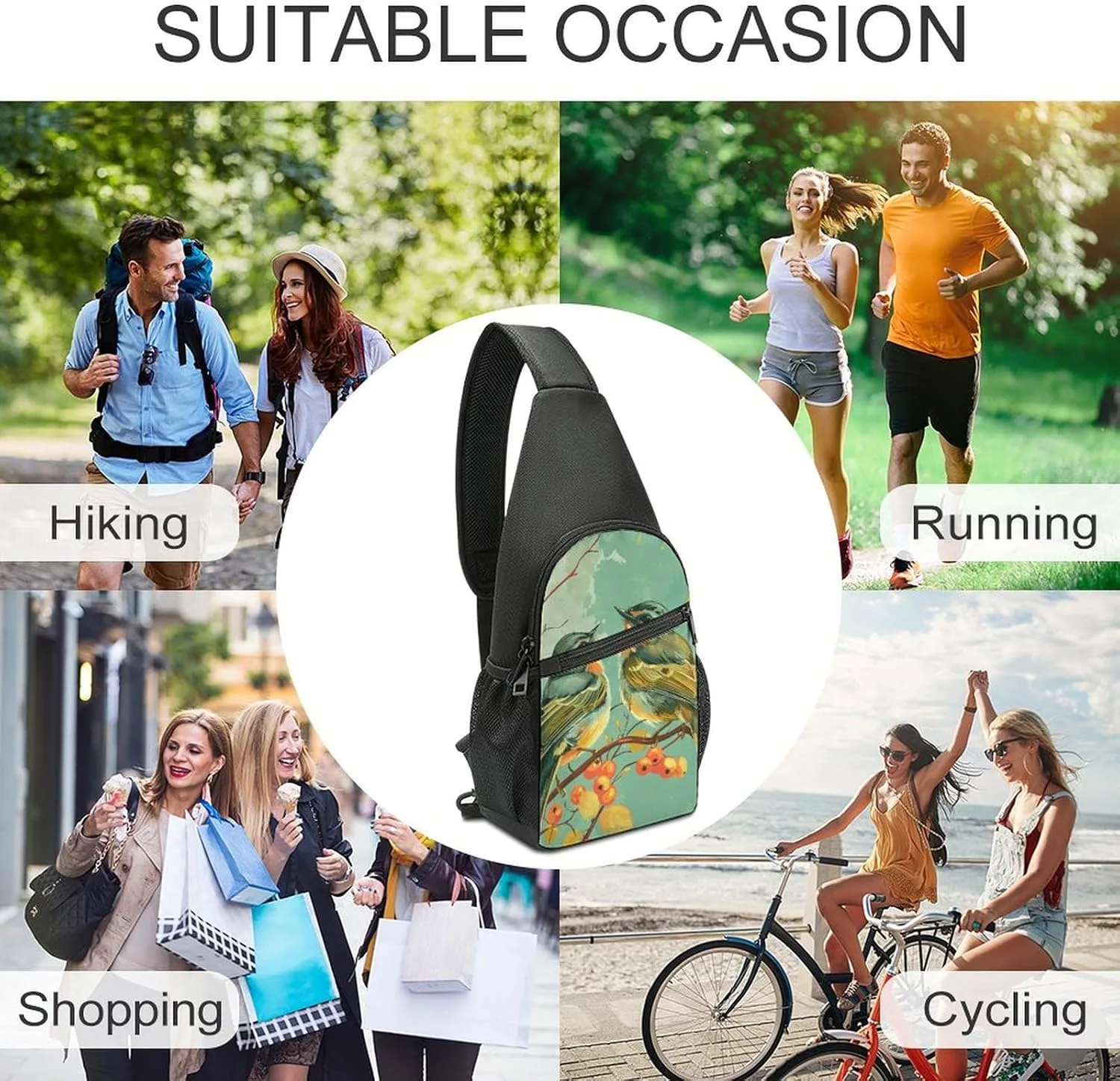 Sling Backpack for Women Men Crossbody Chest Bag Travel Bird Sitting on Tree Daypack Shoulder Bag for Hiking