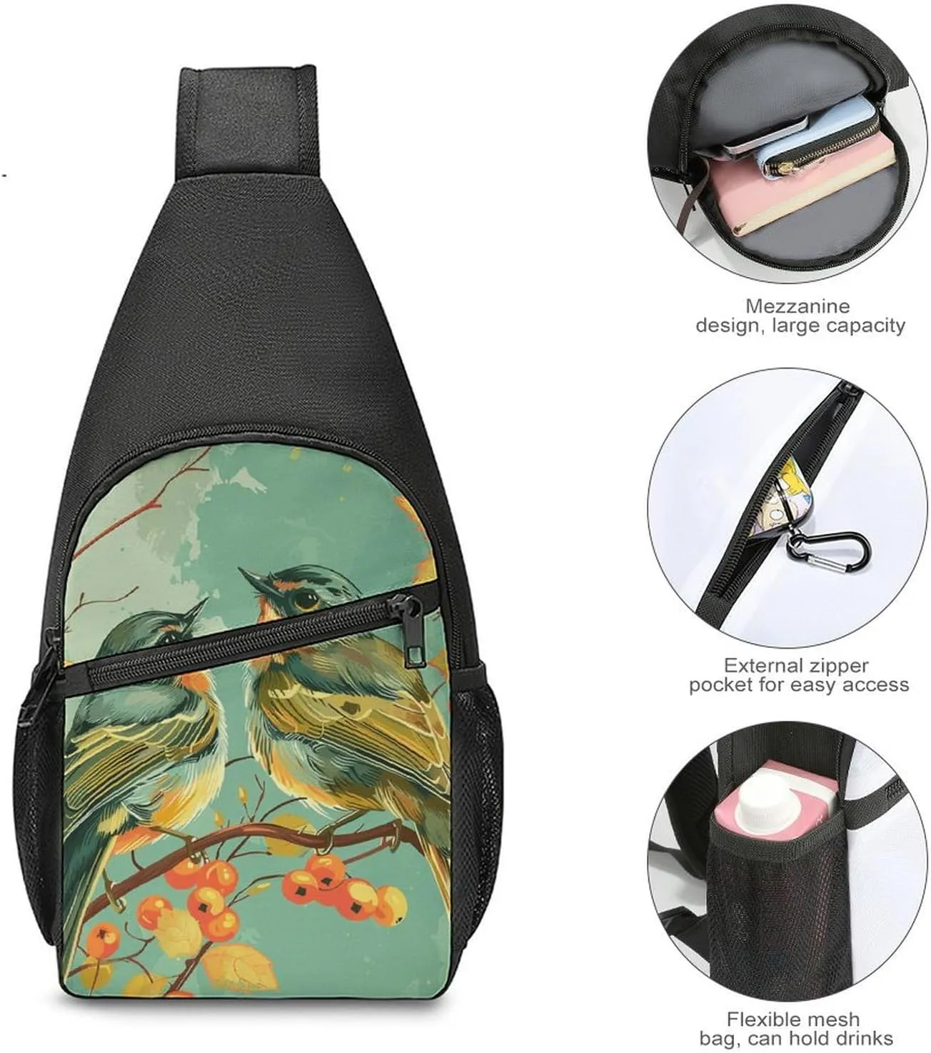 Sling Backpack for Women Men Crossbody Chest Bag Travel Bird Sitting on Tree Daypack Shoulder Bag for Hiking