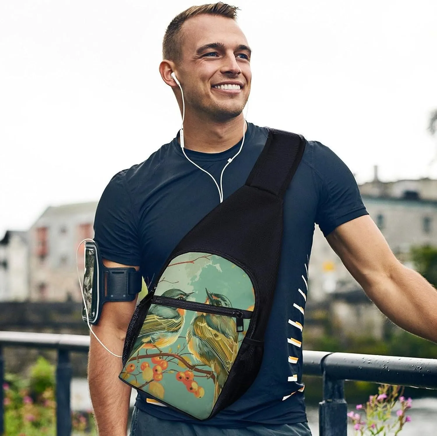 Sling Backpack for Women Men Crossbody Chest Bag Travel Bird Sitting on Tree Daypack Shoulder Bag for Hiking