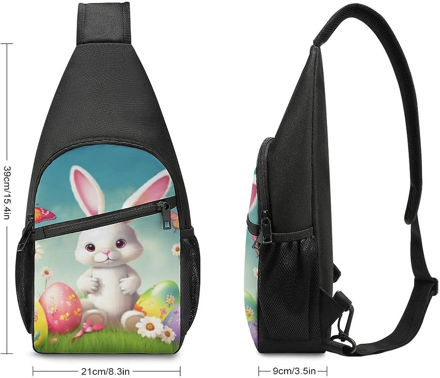 Sling Backpack for Women Men Crossbody Chest Bag Travel Bunny with Eggs And Butterfly Daypack Shoulder Bag for Hiking