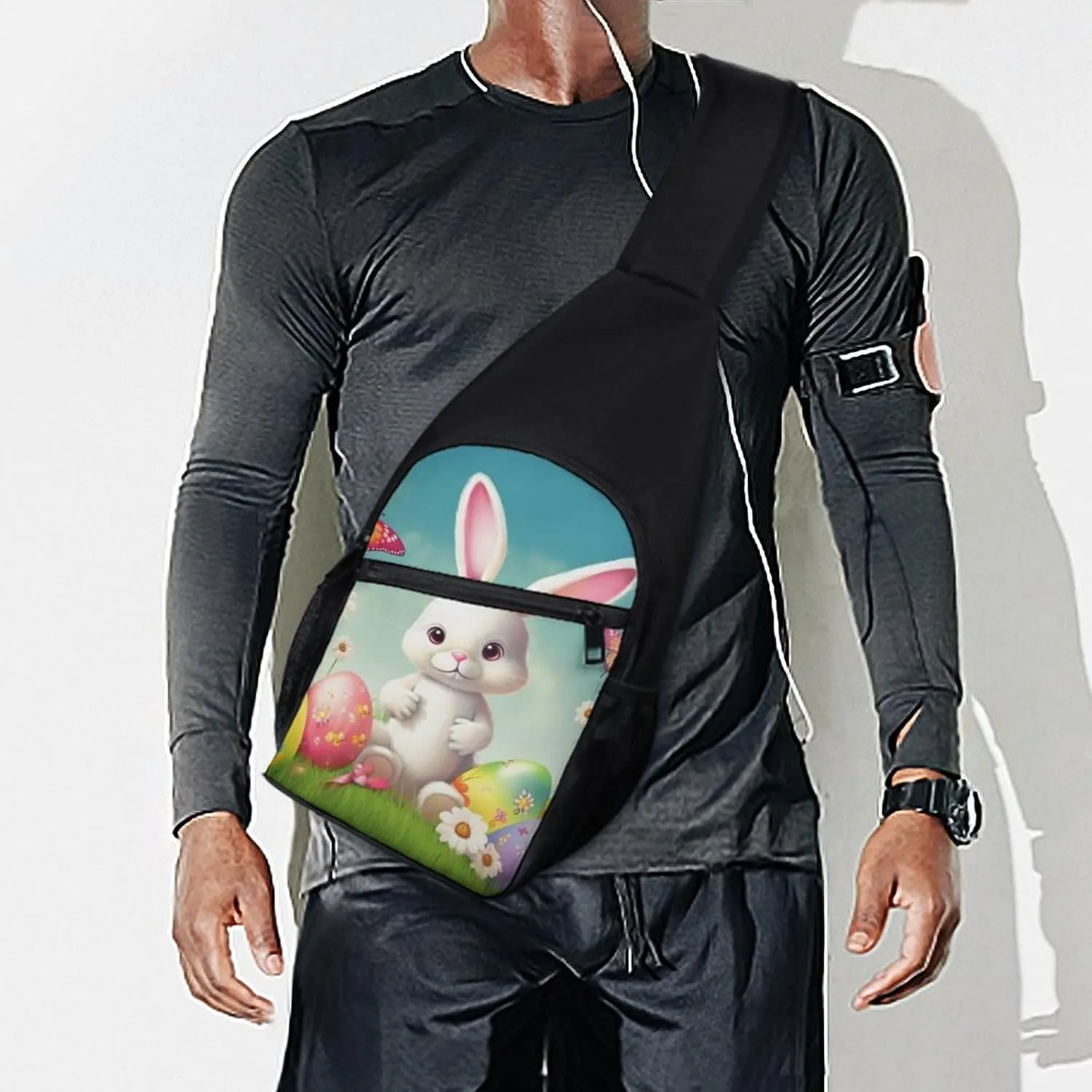 Sling Backpack for Women Men Crossbody Chest Bag Travel Bunny with Eggs And Butterfly Daypack Shoulder Bag for Hiking