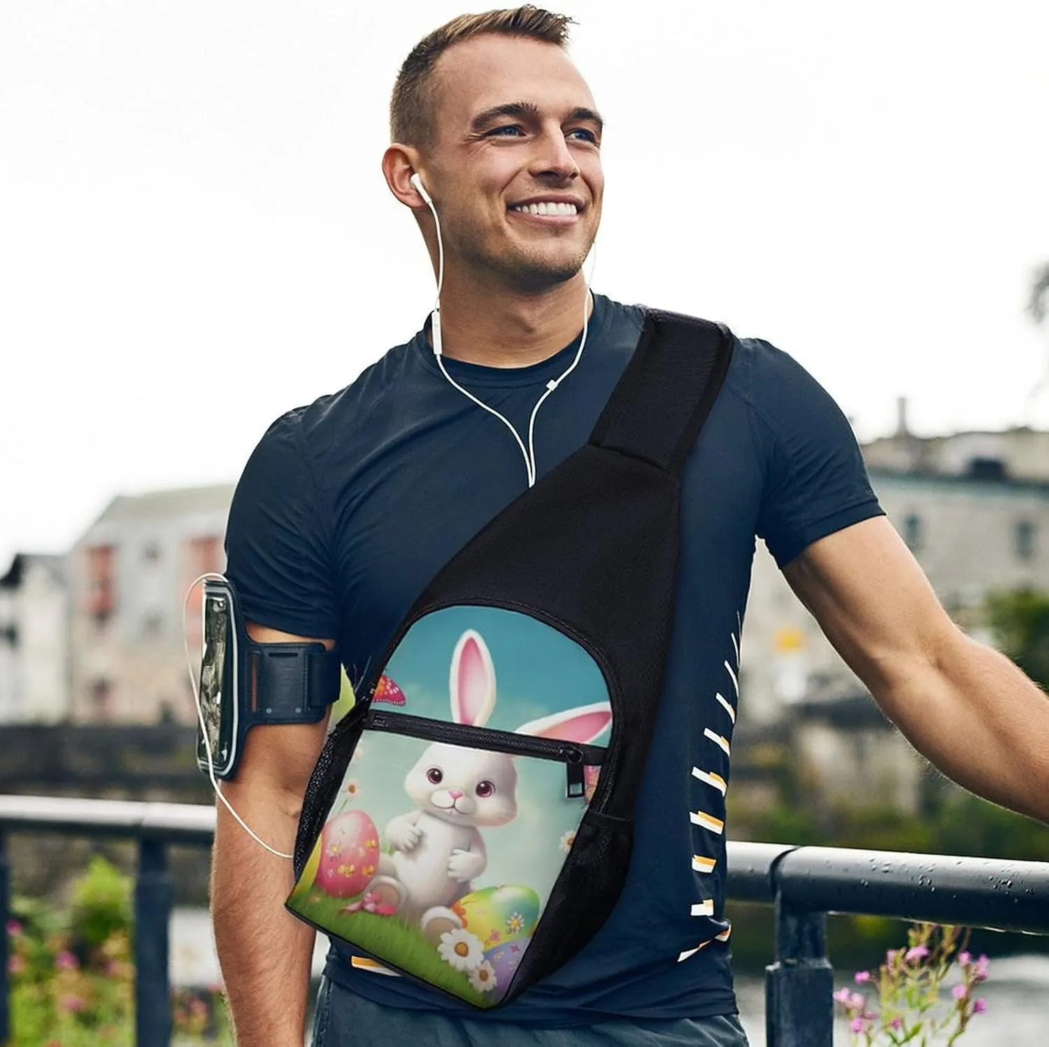 Sling Backpack for Women Men Crossbody Chest Bag Travel Bunny with Eggs And Butterfly Daypack Shoulder Bag for Hiking