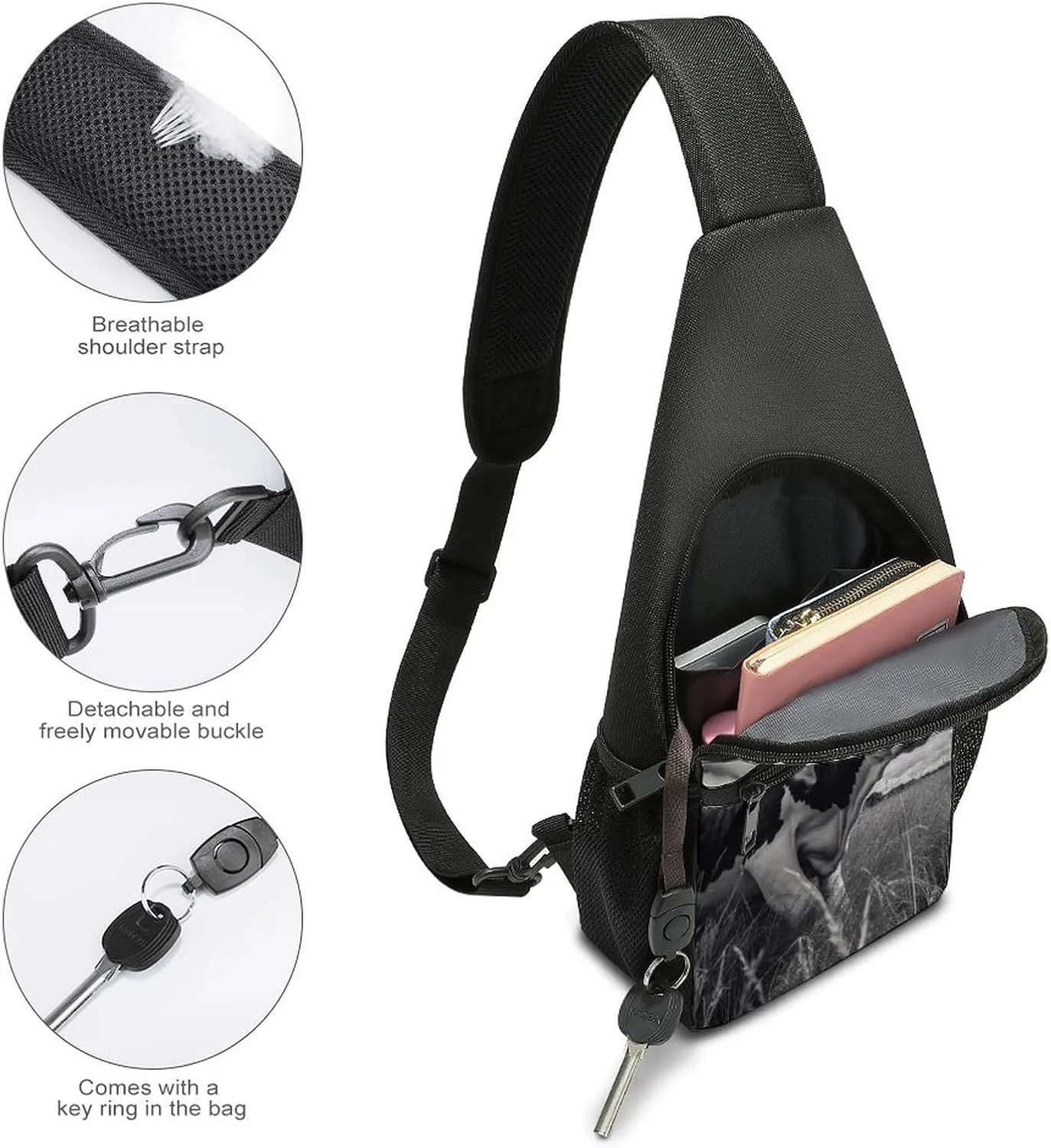 Sling Backpack for Women Men Crossbody Chest Bag Travel Cow on Grass Daypack Shoulder Bag for Hiking