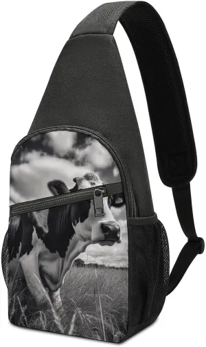 Sling Backpack for Women Men Crossbody Chest Bag Travel Cow on Grass Daypack Shoulder Bag for Hiking