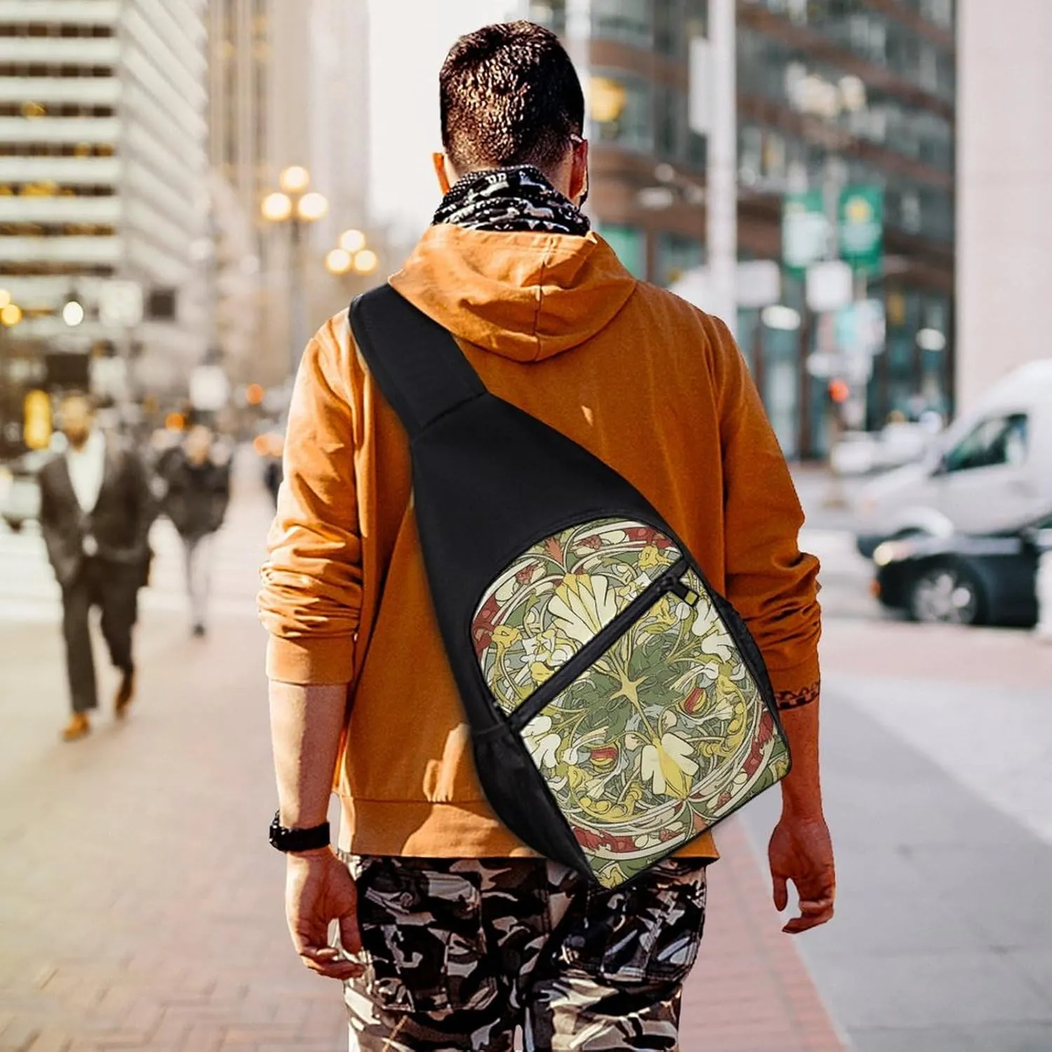 Sling Backpack for Women Men Crossbody Chest Bag Travel Green Graphics Daypack Shoulder Bag for Hiking