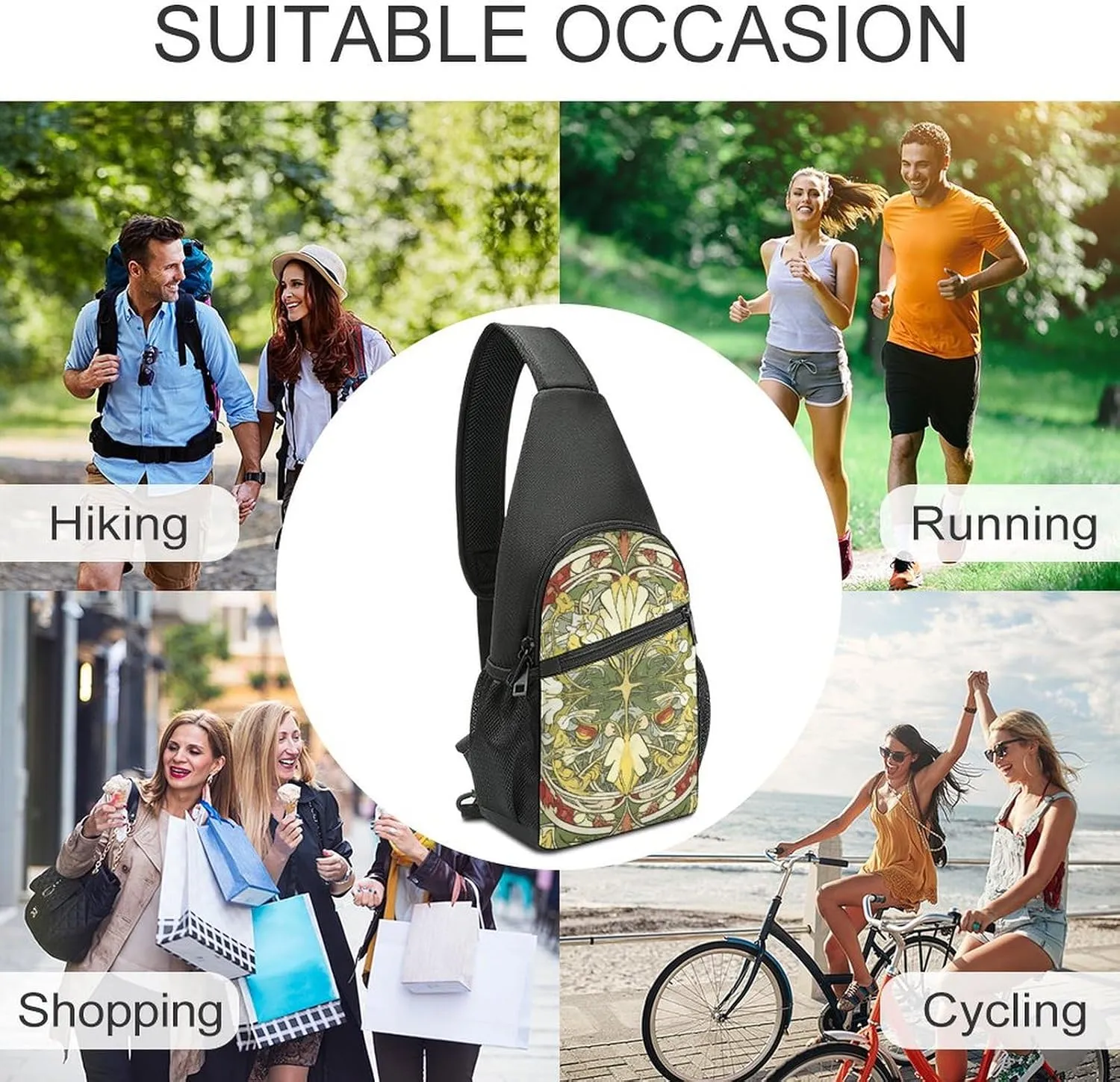 Sling Backpack for Women Men Crossbody Chest Bag Travel Green Graphics Daypack Shoulder Bag for Hiking