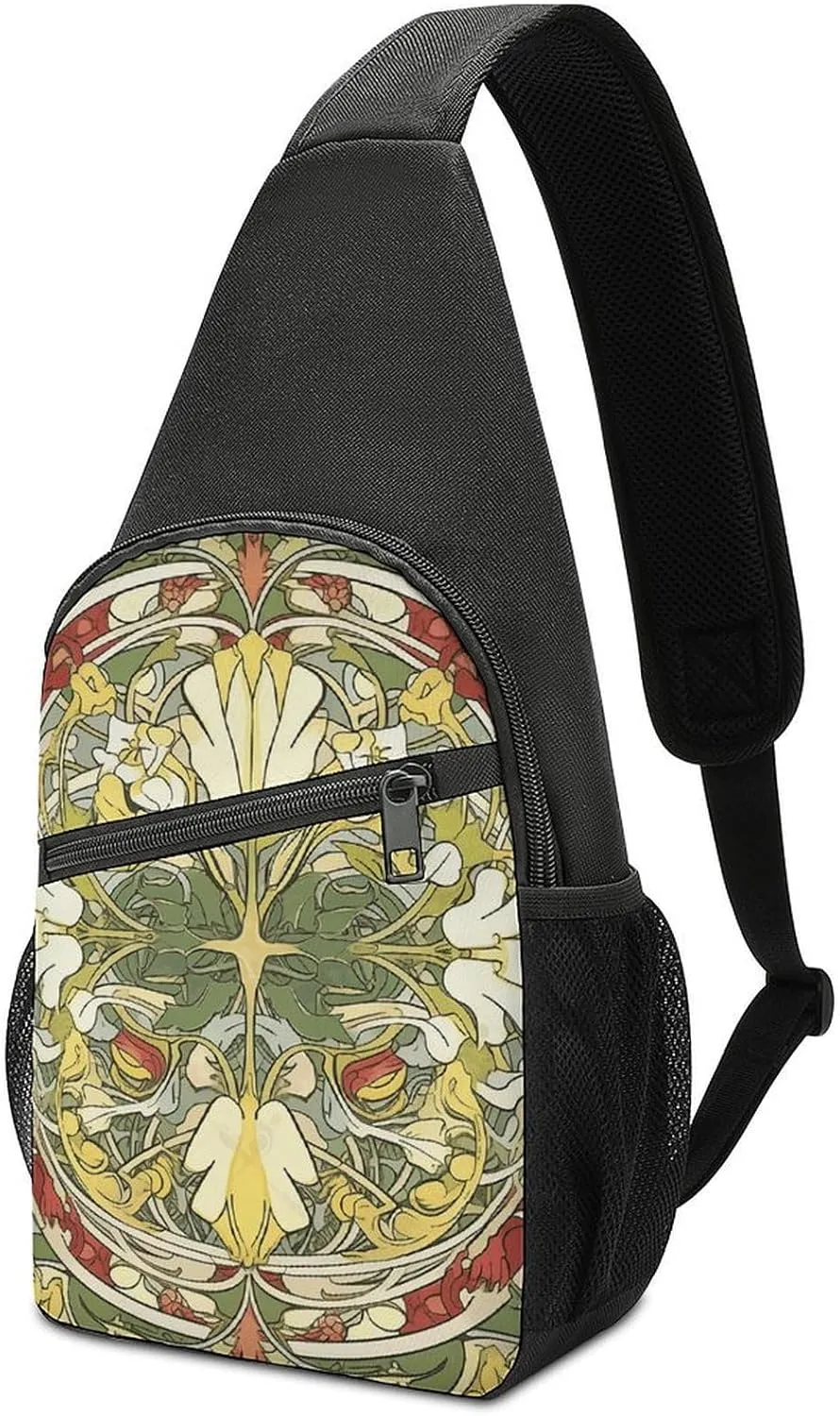 Sling Backpack for Women Men Crossbody Chest Bag Travel Green Graphics Daypack Shoulder Bag for Hiking