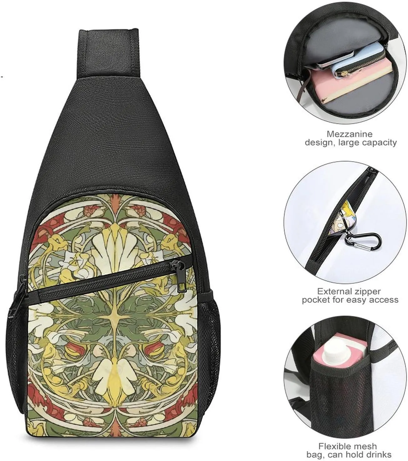 Sling Backpack for Women Men Crossbody Chest Bag Travel Green Graphics Daypack Shoulder Bag for Hiking