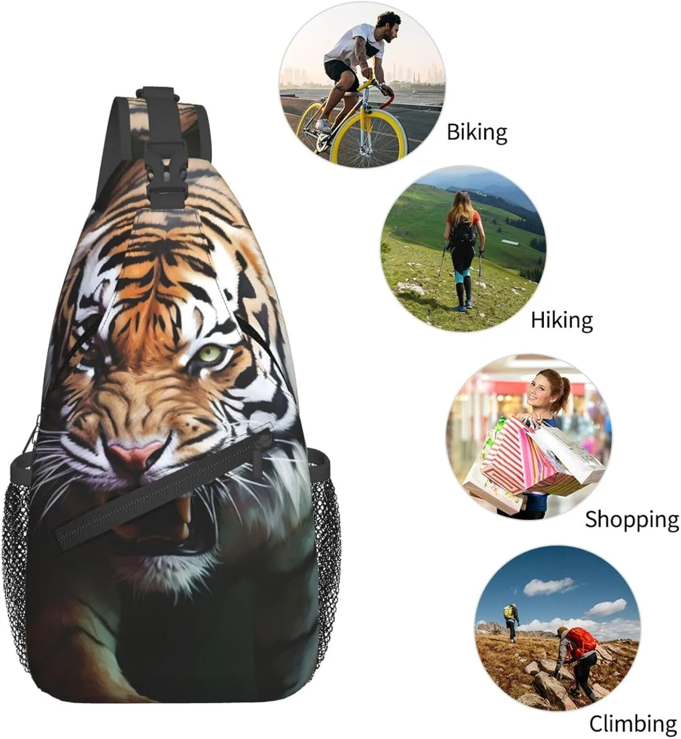 Sling Bag for Men Women Crossbody Backpack Jungle Tiger Crossbody Bag Chest Bag for Travel Sport