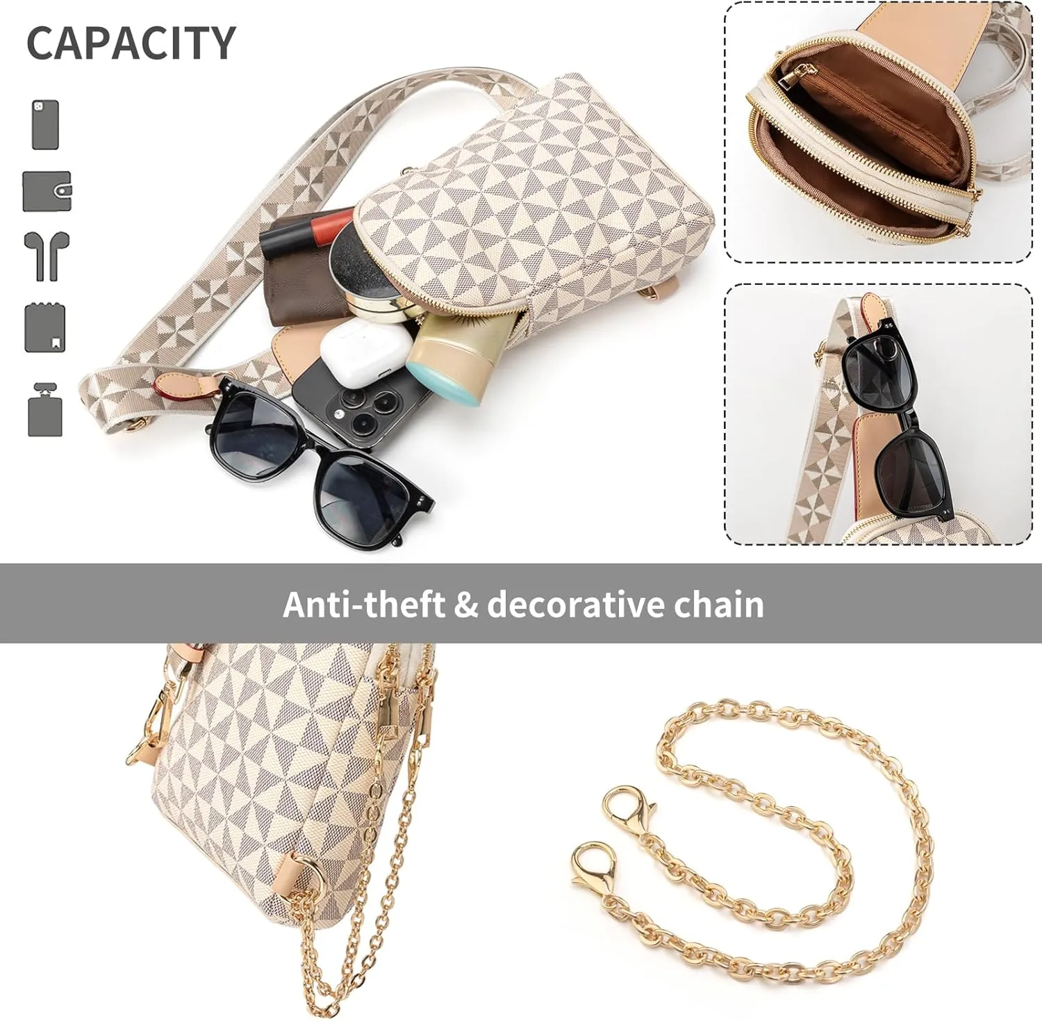 Sling Bag for Women, Crossbody Fanny Pack - Lightweight Chest Bag for Travel, Adjustable Strap & Hidden Pocket