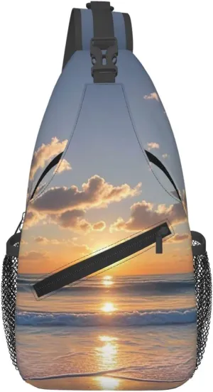 Sling Bag for Women Men Crossbody Bag Chest Bag Beach Sunrise Sling Backpack Fanny Packs Travel Hiking Daypack