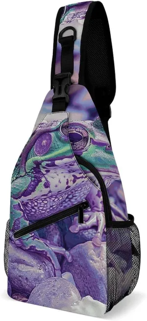 Sling Bag for Women Men Daypack A Little Green Frog Chest Bag Crossbody Backpack for Hiking Travel, 38x20cm
