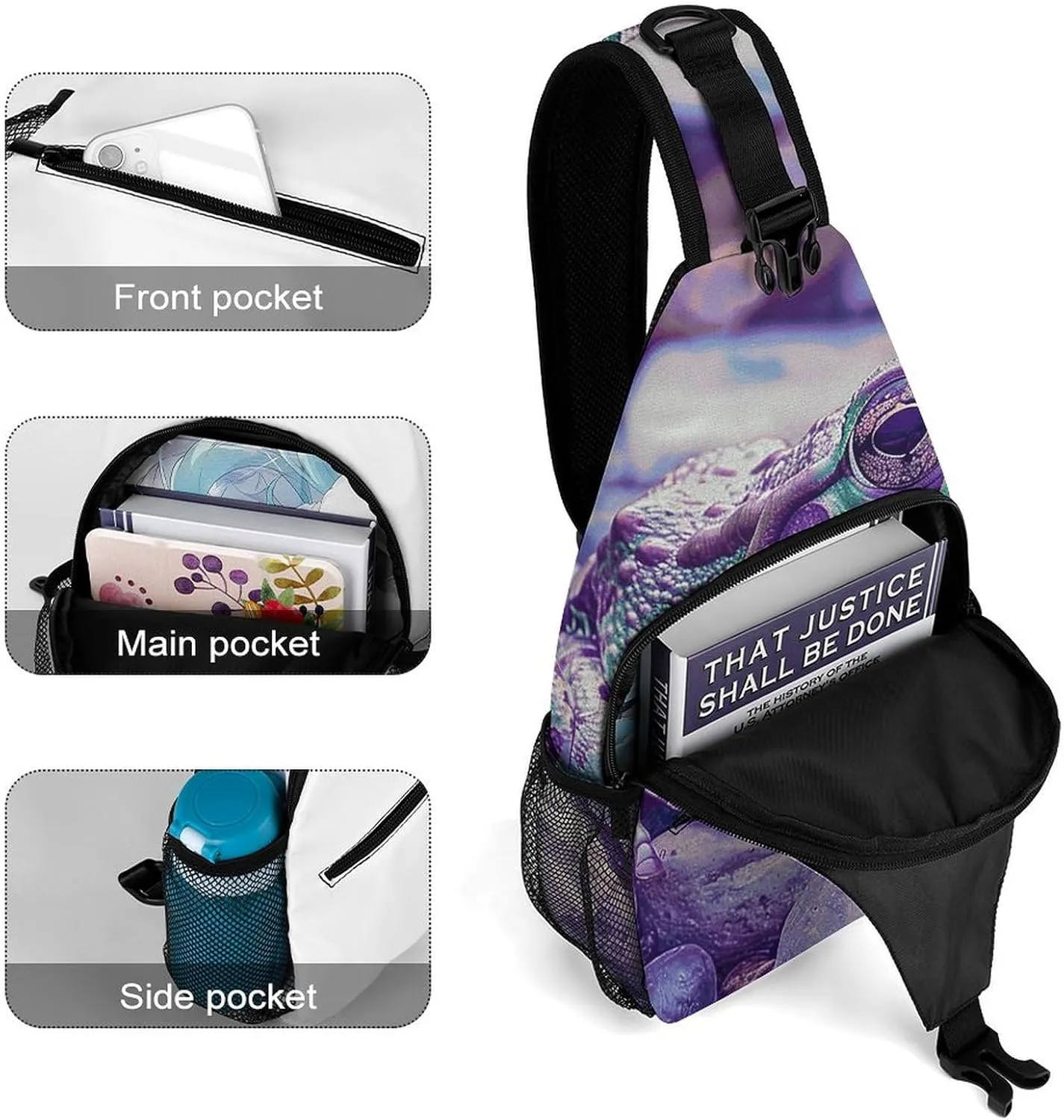 Sling Bag for Women Men Daypack A Little Green Frog Chest Bag Crossbody Backpack for Hiking Travel, 38x20cm
