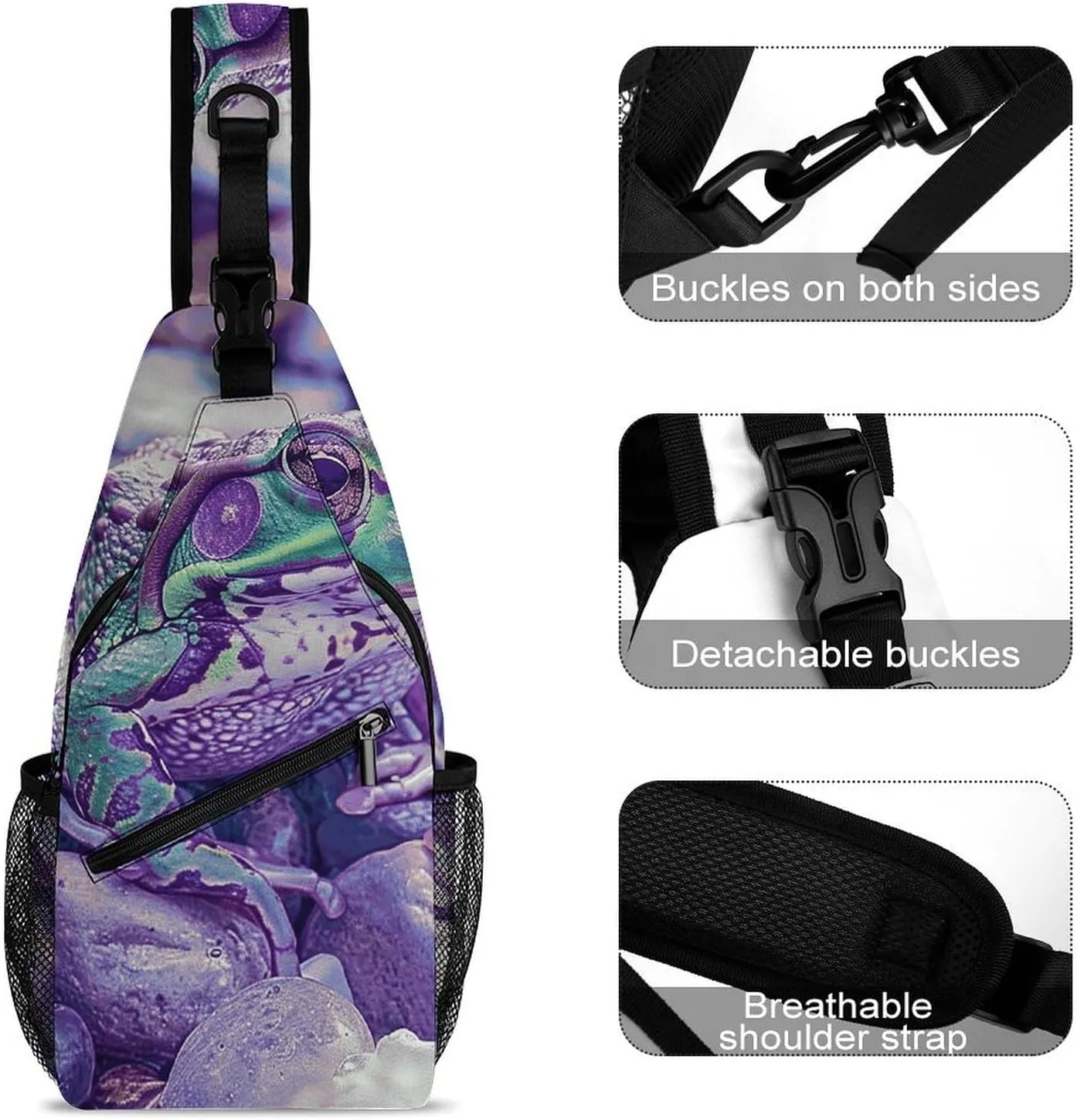 Sling Bag for Women Men Daypack A Little Green Frog Chest Bag Crossbody Backpack for Hiking Travel, 38x20cm