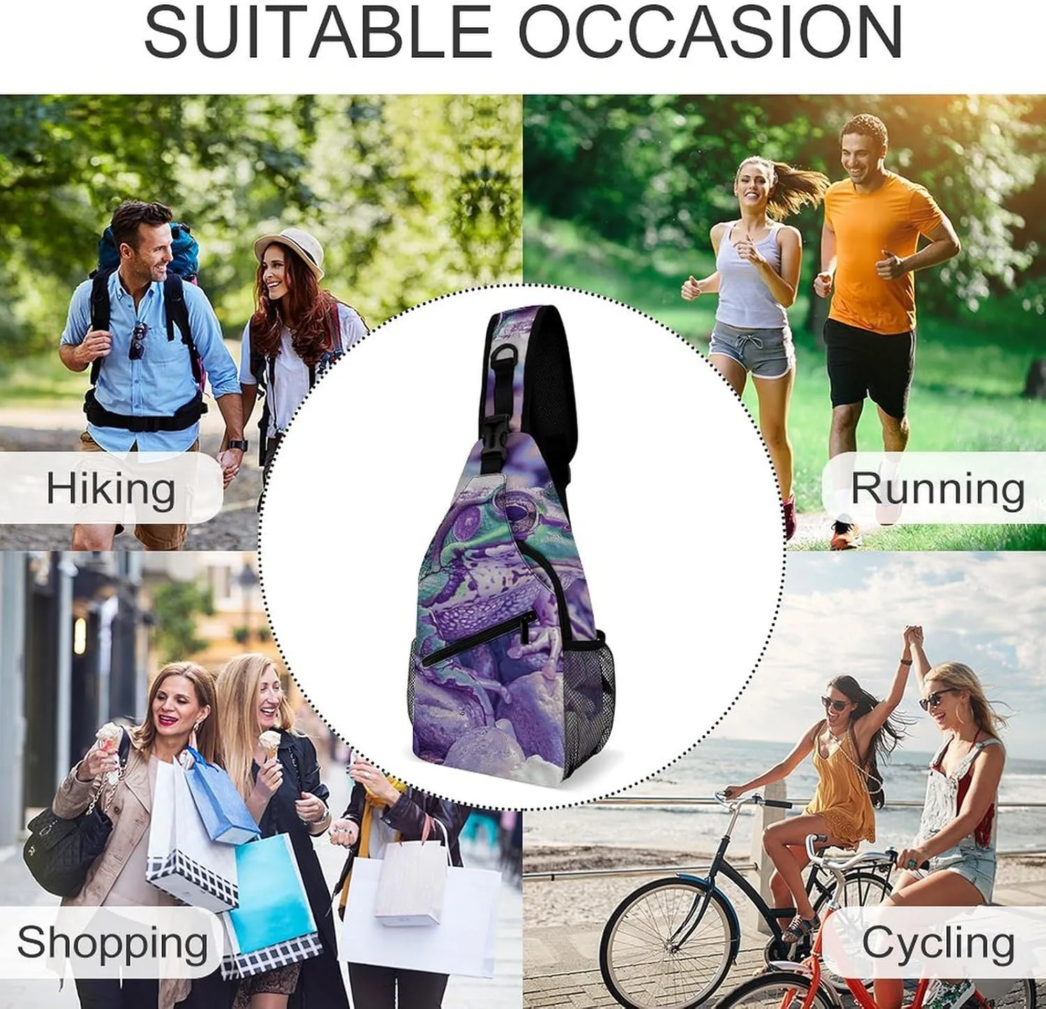 Sling Bag for Women Men Daypack A Little Green Frog Chest Bag Crossbody Backpack for Hiking Travel, 38x20cm
