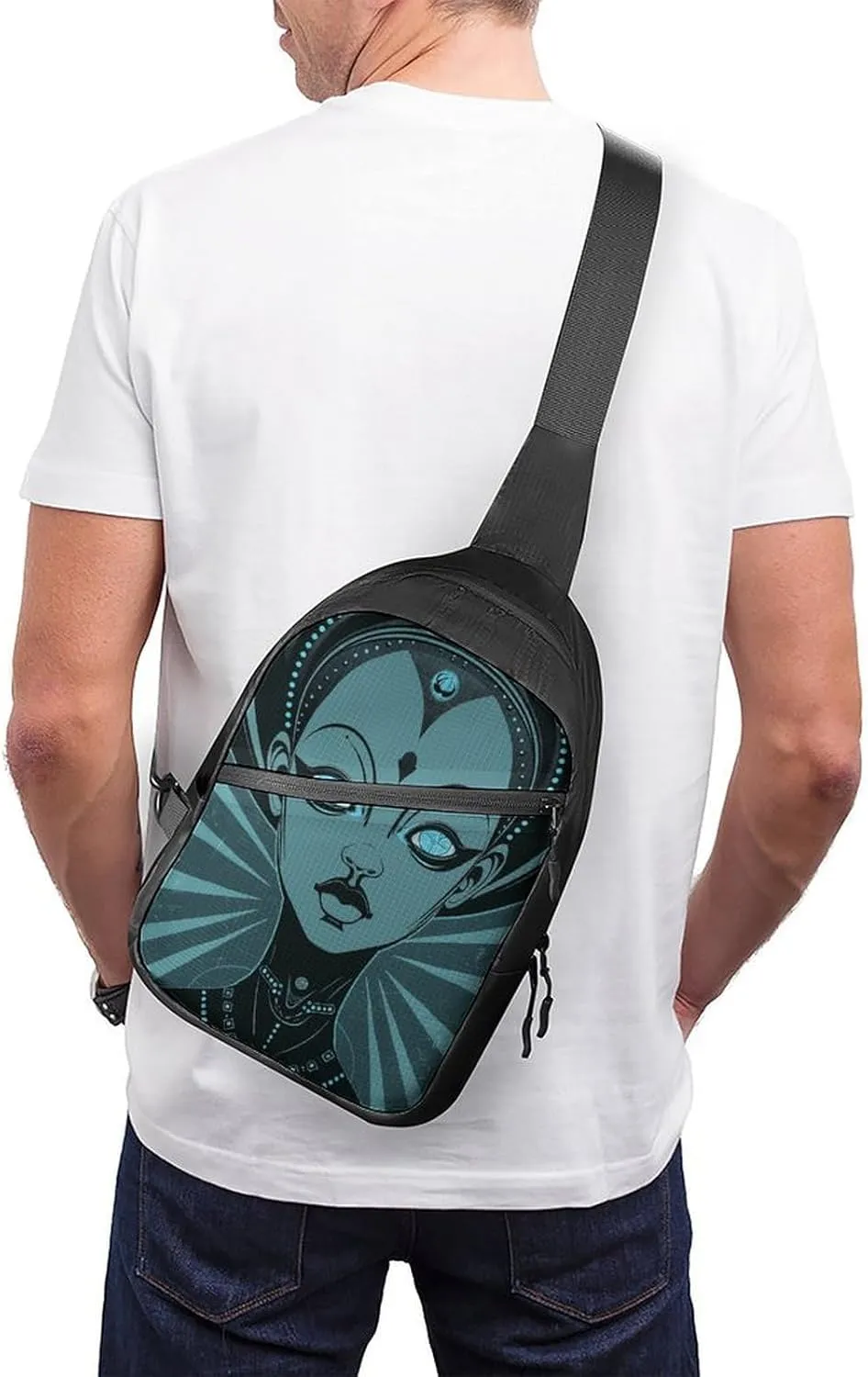 Sling Bag for Women Men Daypack Cartoon Drawing of Woman Chest Bag Crossbody Backpack for Hiking Travel