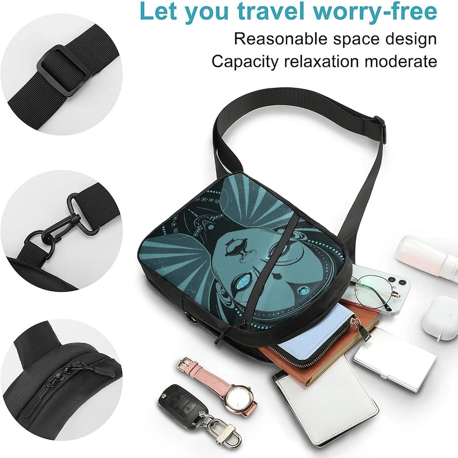 Sling Bag for Women Men Daypack Cartoon Drawing of Woman Chest Bag Crossbody Backpack for Hiking Travel