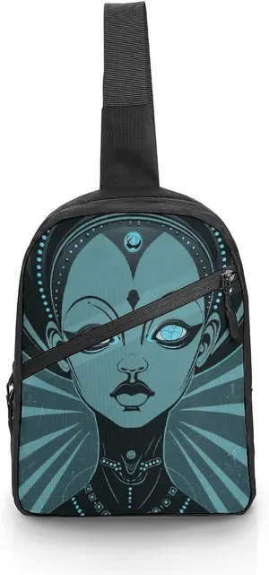 Sling Bag for Women Men Daypack Cartoon Drawing of Woman Chest Bag Crossbody Backpack for Hiking Travel
