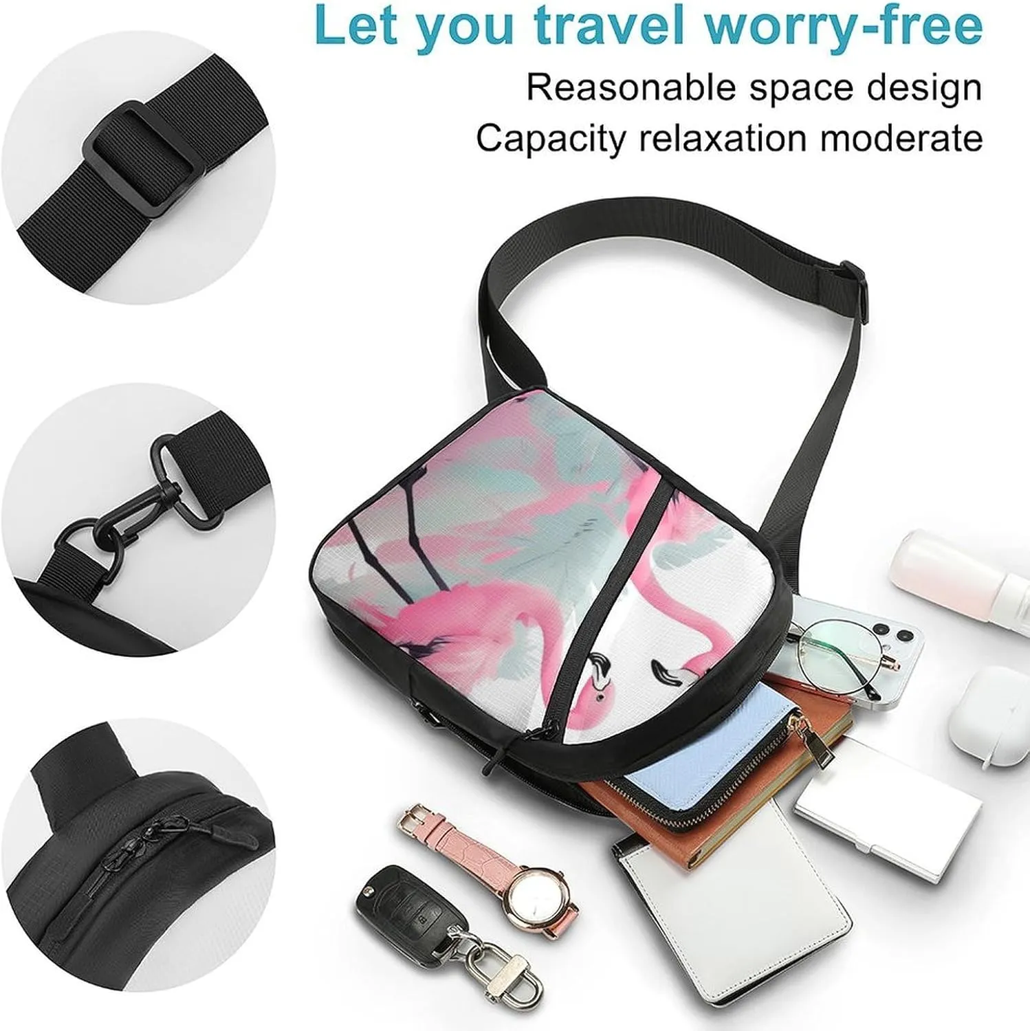 Sling Bag for Women Men Daypack Love Flamingo Chest Bag Crossbody Backpack for Hiking Travel